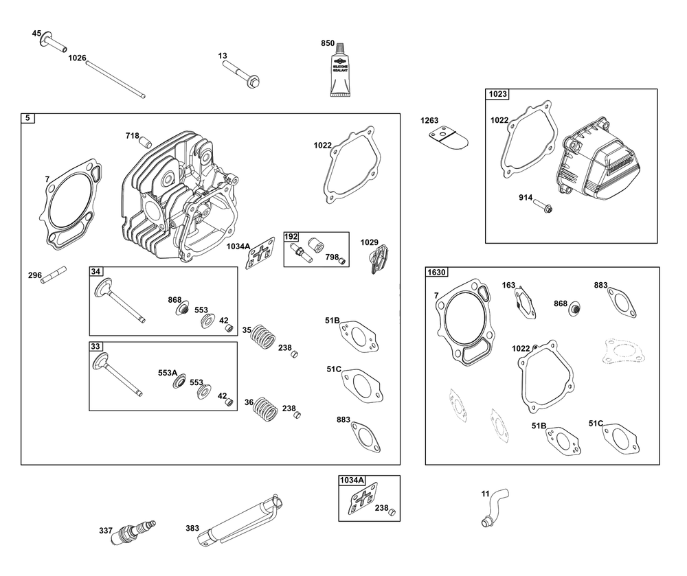 Cylinder Head Group Diagram and Parts List for 25V337-0016-F1  Briggs and Stratton Engine